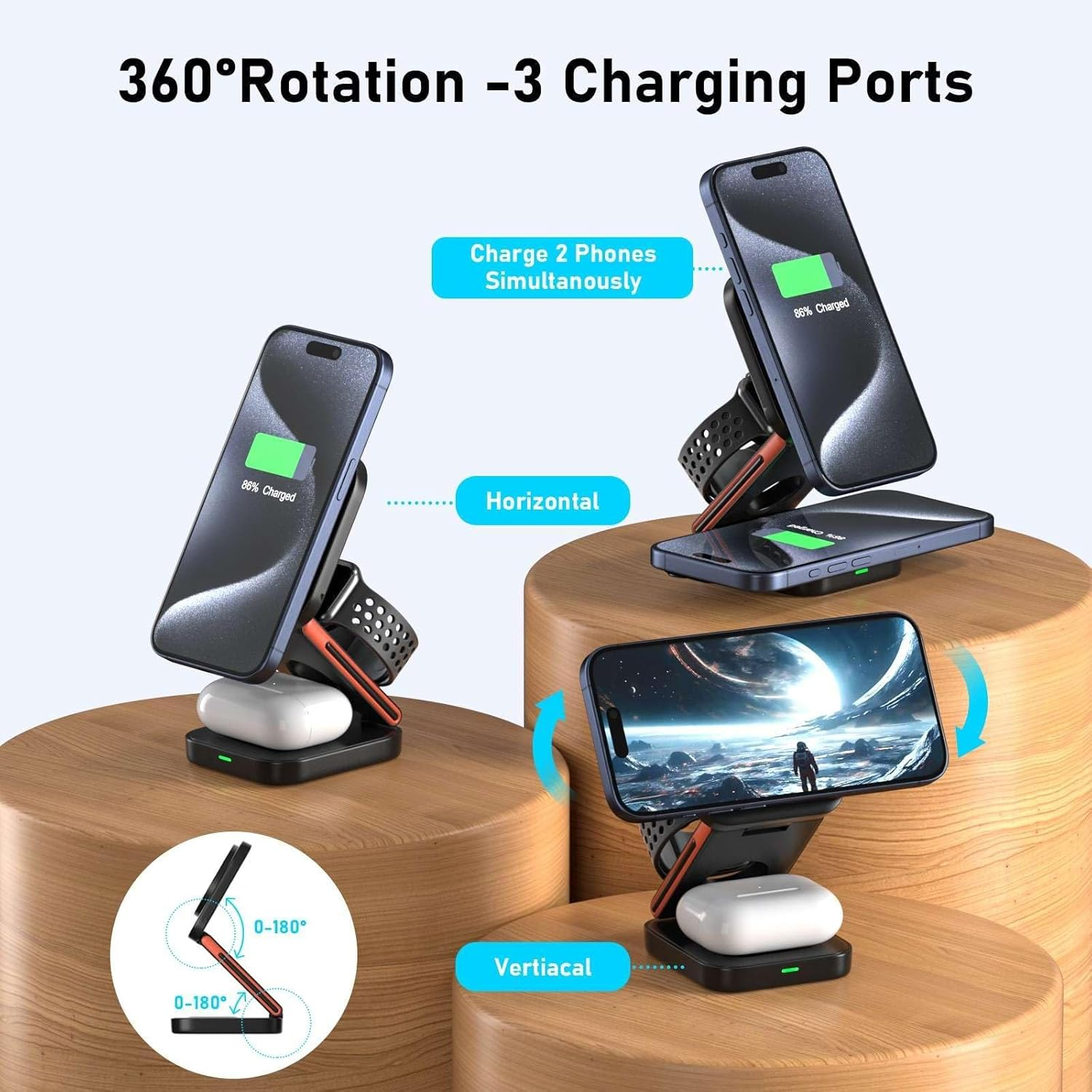 3 in 1 Wireless Charging Station Portable Foldable 15W Magnetic Wireless Charger Mobile Phone Holder Foldable Wireless Charger - Image 3