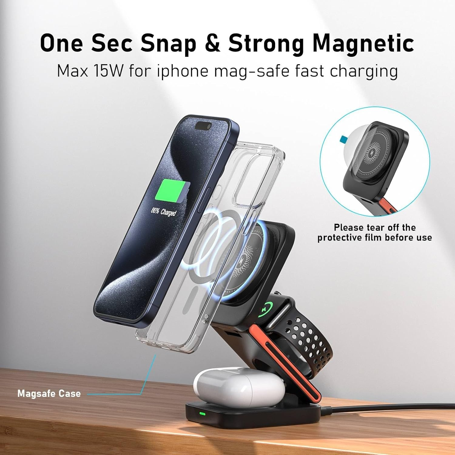 3 in 1 Wireless Charging Station Portable Foldable 15W Magnetic Wireless Charger Mobile Phone Holder Foldable Wireless Charger - Image 5